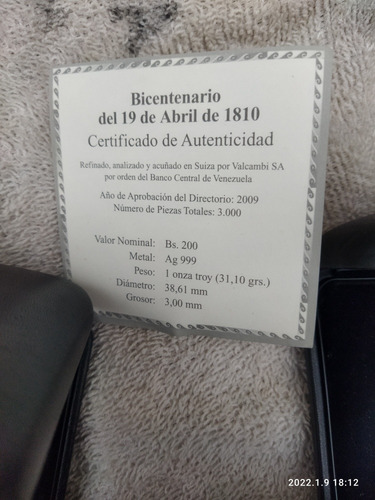 Moneda 200 Bolívares Bicentenario Del 19 De Abril 1810 Plata