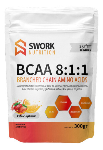 Bcaa 8.1.1 Aminoacidos Swork Nutrition  25 Servicios 300 Gr