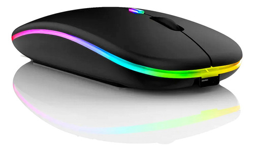 Mouse Inalambrico Optico Con Bateria Recargable Luces Rgb Color Negro