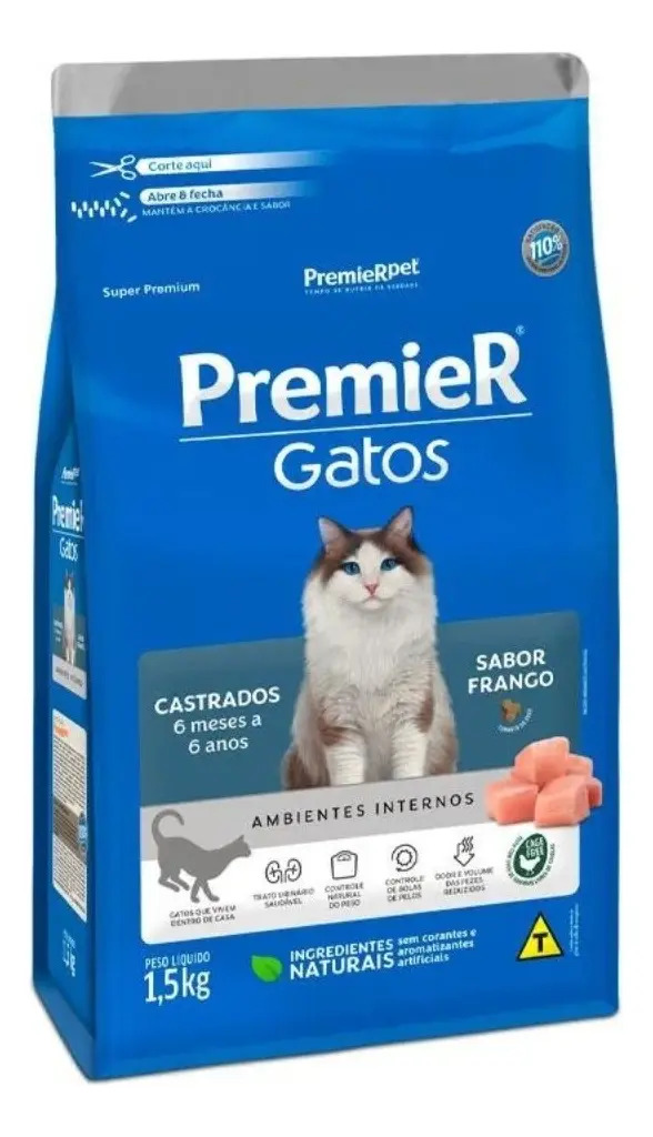 Premier Gatos Adultos Castrados Frango 1,5 Kg