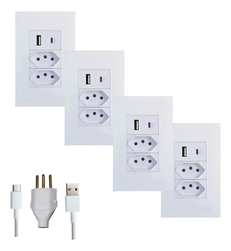 Tomada Dupla De Parede Usb Tipo C Bivolt Turbo