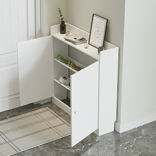 Madera Zapatera Moderna Blanca Entrada Inclinada 82cm Blanco