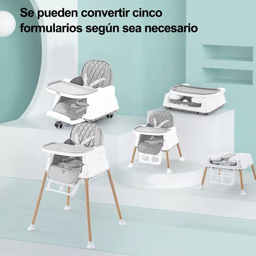 Banna Trona De Bebé Gris 5 En 1 Bandeja Y Cojín De Pu Impermeable Extraíble Fácil De Montar, Fácil De Plegar, Fácil De Limpiar, Con Estructura Piramidal Estable Y Material Resistente