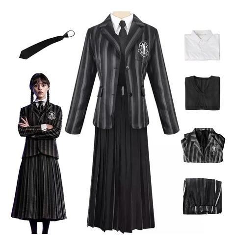 Wednesday Addams Disfraz Cosplay Para Colegiala Uniformes Escolares Fiesta Halloween