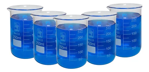 comprar Kit 5 Becker De Vidro Forma Baixa Graduado 250ml Bequer