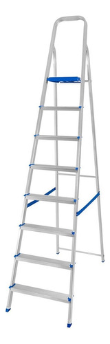 Escalera Aluminio 8 Escalones Antideslizante Súper Liviana Color Plateado/azul