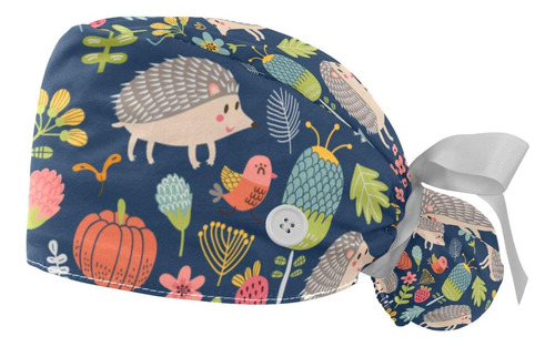 Lifh Forest Cute Hedgehog - Gorros Médicos Con Patrón Floral