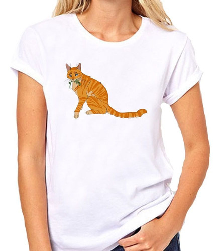 Remera De Mujer Gato Atigrado Naranja Comiendo