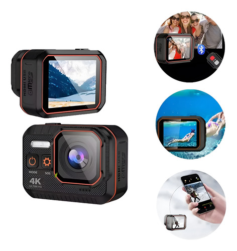 Cámara Deportiva Videocámara Sumergible 4k Hd Wifi 2 Batería
