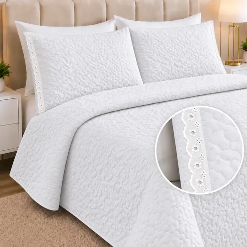 Kit Cobre Leito Casal Dupla Face Colcha 3 Peças 200 Fios Branco