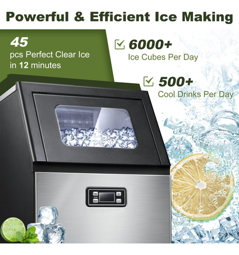 Máquina De Hielo Comercial Autolimpiante De Acero Inoxidable Negro Y Plateado