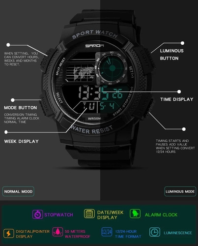 Relógio Digital Militar Preto Sanda A Prova D,água Esportivo