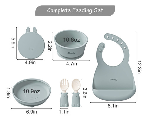 Juego Utensilios Alimentación Bebé Silicona Baberos Verdes 6