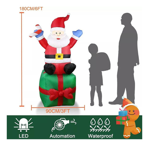 Mc 1.8m Molde De Aire Hinchable Iluminado, Santa Claus