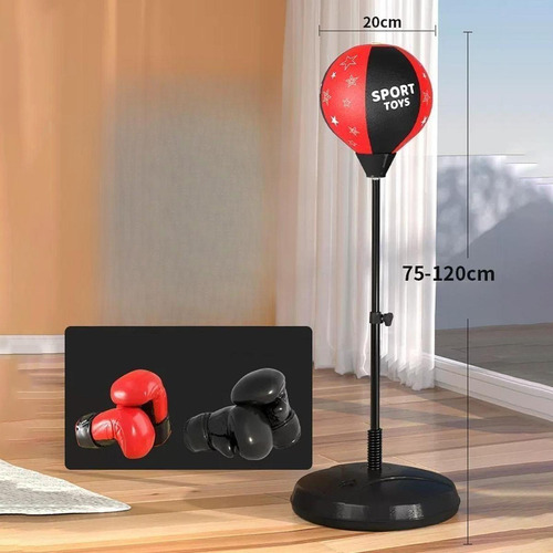 Bolsa De Boxeo Con Soporte Con Guantes De Boxeo Negro Rojo