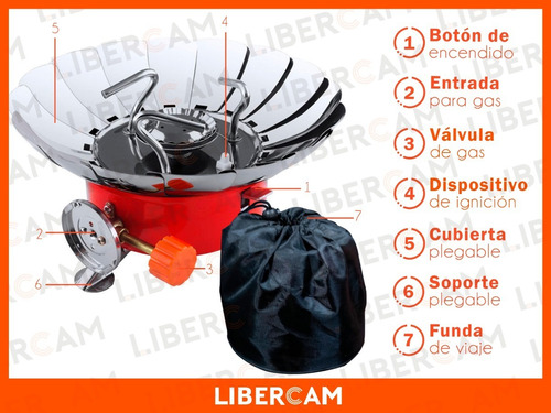 Anafe Cocina Camping Libercam ADC-700 Pesca Excursion Portatil Plegable Gas Butano + Funda de Viaje
