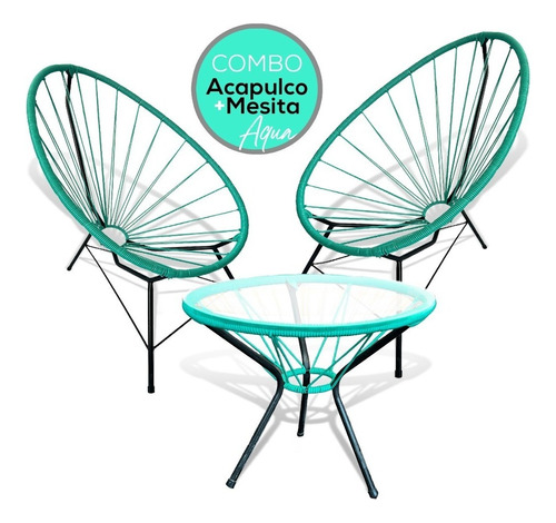 Sillon De Jardin Sillones Acapulco Combo X2 Unidades + Mesa Para Exterior Color Acqua