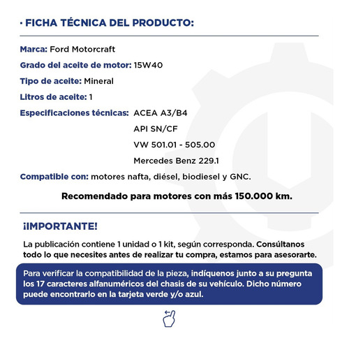 Aceite Ford Motorcraft 15w40 Mineral X 1 Lt.