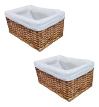 Comprar 2 Canastos Organizadores De Mimbre Decorativos Con Tela 