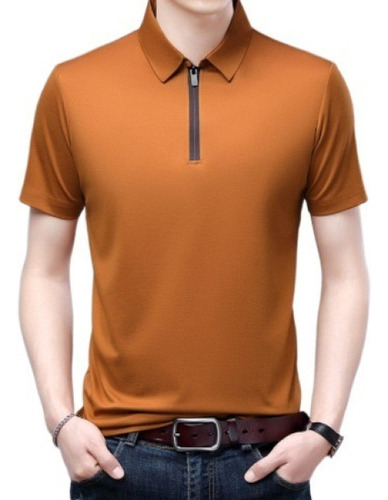 Playera De Seda Con Cremallera Para Hombre Polos Casual Cam2