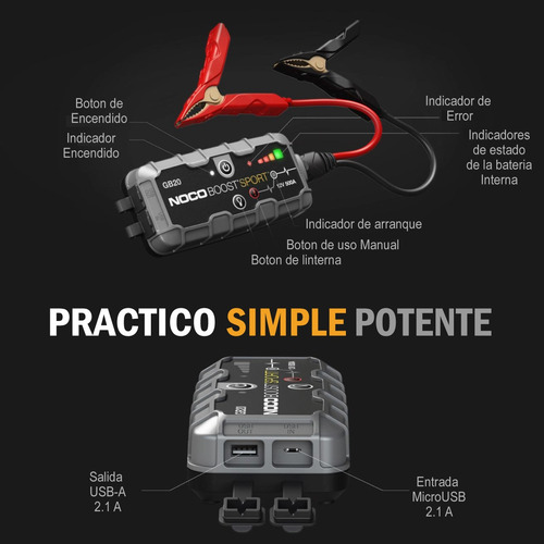 Imagen 6 de 10 de Arrancador Portatil Auto Power Bank Cargador Usb Noco 500a
