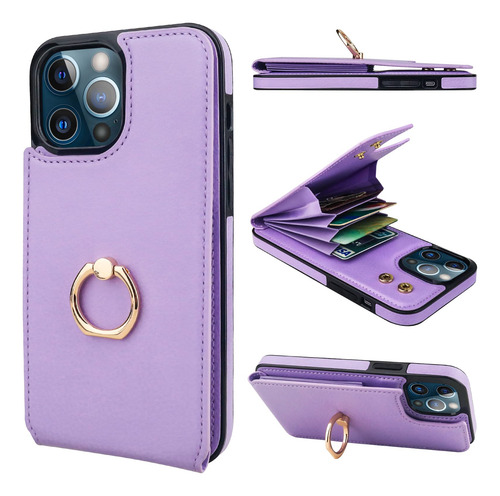 Funda Para iPhone 13 Pro Max Morado 6.7 PuLG Piel Sintetic-5
