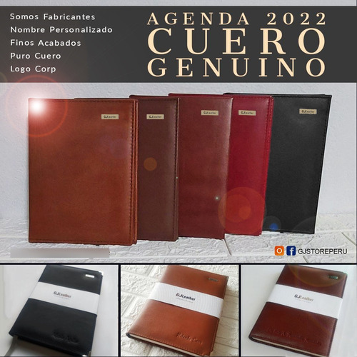 Agenda De Cuero Genuino Gj Año 2022 Diario Ejecutivo 15*21cm