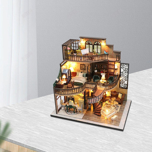 Mini Casa De Muñecas Ensamblar Kits Diy Villa En Miniatura