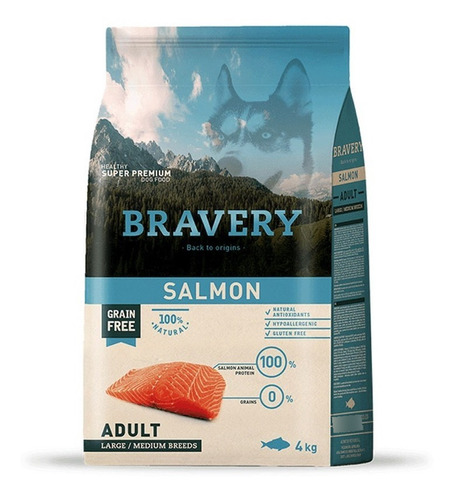 Alimento Para Perros Raza Grande Adulto Bravery Salmón 4kg