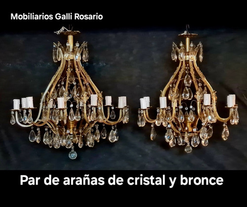 Galli Antiguo Par De Arañas Haciendo Juego Bronce Y Cristal 