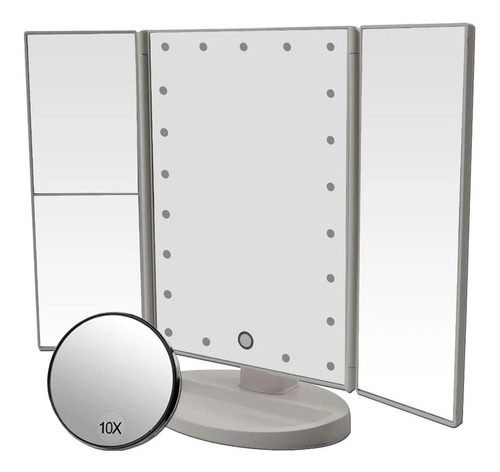 Imagen 2 de 10 de Espejo Con Luz Led Triptico P/ Maquillaje Color Blanco E152
