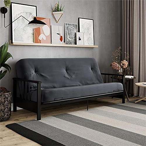 Futon Con Colchon De Microfibra Color Gris Marca Dhp