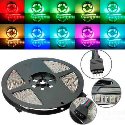Imagen 7 de 10 de Tira Luces Led 5050 Rgb Exterior Control + Fuente Kit 5 Mts