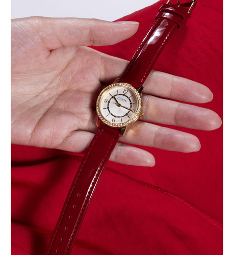 Reloj Guess Para Mujer Melody Rojo Dama Watch Resistente Color de la correa Rojo Color del fondo Champagne