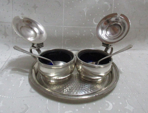 Set Salero Pimentero Bandeja Elkington Plate England (15529) Plateado (Usado)