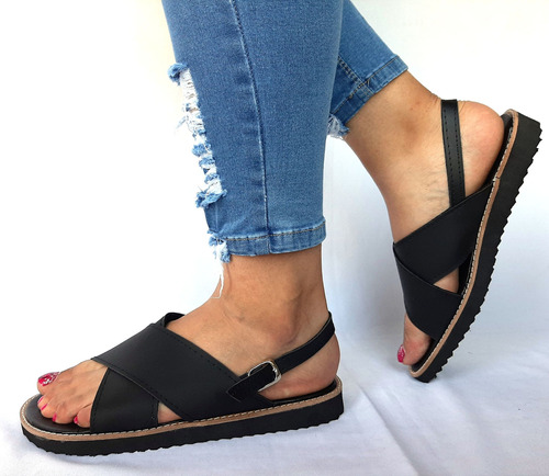 Sam123 Sandalias Eco Noa Talles Grandes Color Charol Negra