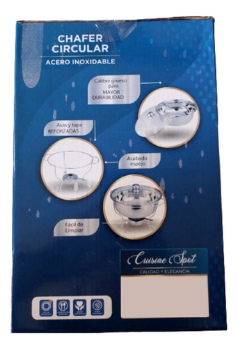 Chafer Bufetera Redonda Acero Inoxidable Tapa De Cristal