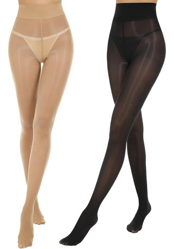 Pantimedias Negro Y Piel Para Mujer Medias Lisas Sexy 2pzs
