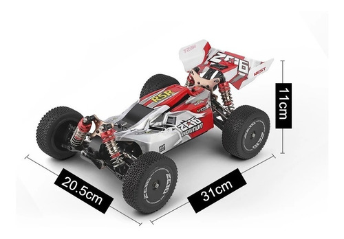 Automodelo Elétrico Wltoys 144001 4x4 C/ 3 Bat 60 Kmh Vermelho