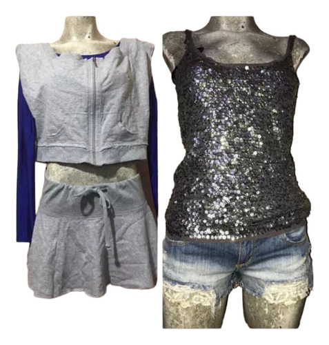 Dúo Conjunto Falda Chamarra Torera + Blusa Lentejuelas Bebe