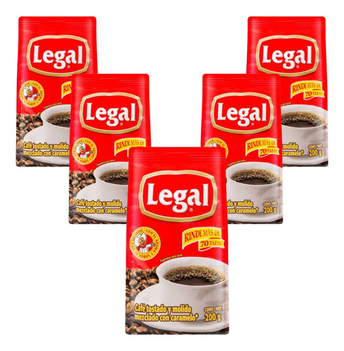 5 Pzs Legal Café Legal Molido Tradicional Mezclado Con Azúca