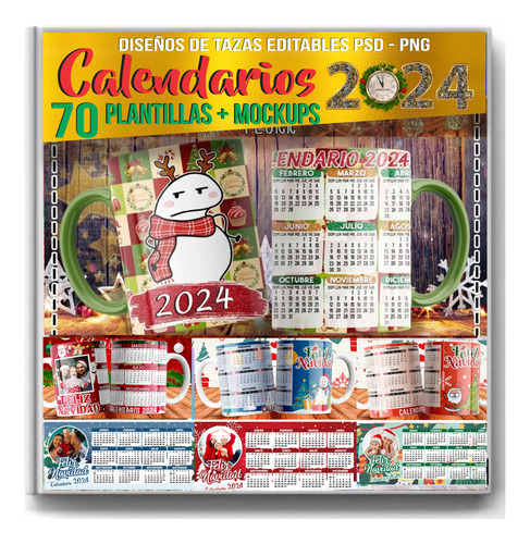 Plantillas Sublimación Tazas Con Calendario 2024 Y Navidad 