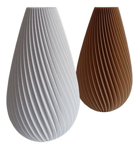 Florero Prisma 18cm - Jarrón Decorativo 3d X2 Unidades Blanco Y Marrón Claro Florero Prisma
