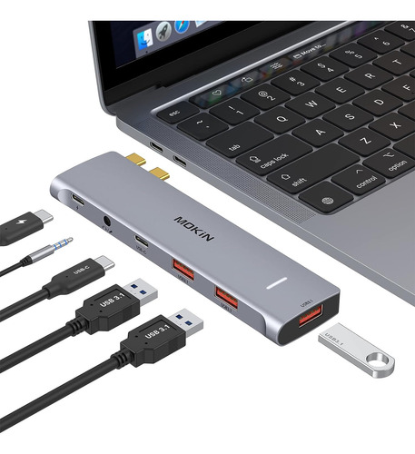 Hub Usb C Dual 6 Puertos Usb Usb C Jack 3.5mm