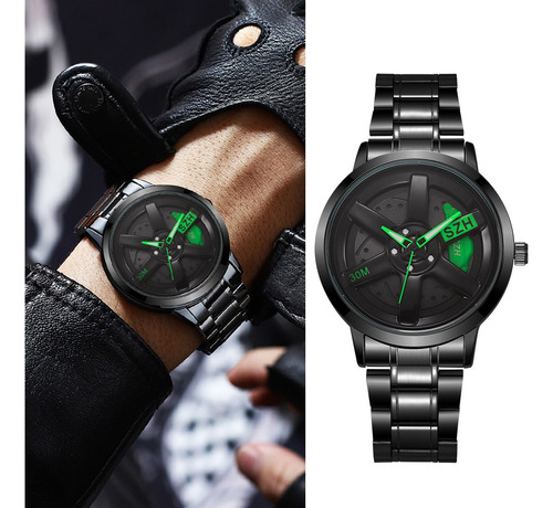Reloj De Rueda De Coche Diseño Creativo Giratorio En 3d Verde