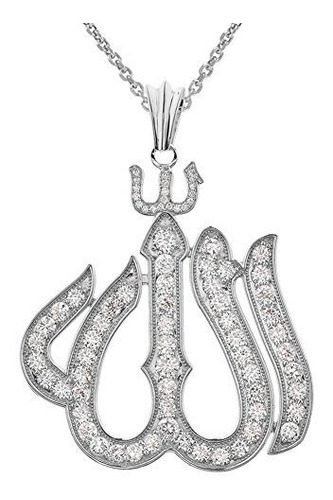 Collar - Elegant Sterling Silver Cz Large Arabic Allah Penda