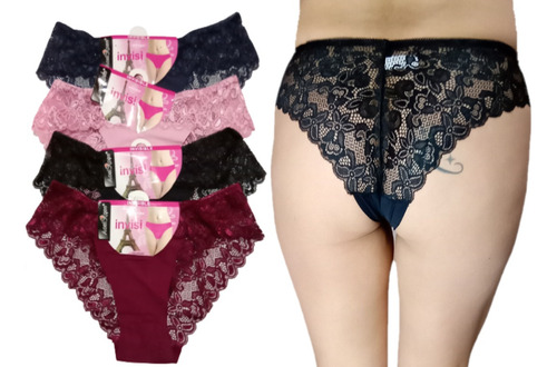 4 Ud Calzón Para Mujer De Encaje Bikini Encaje De Mujer
