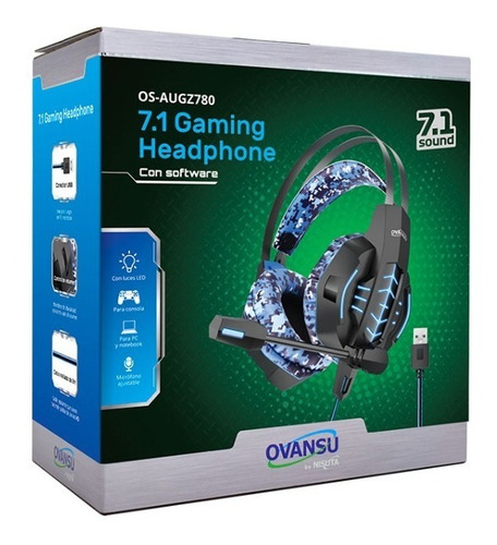 Imagen 7 de 8 de Auricular Gaming Camuflado 7.1 Usb Pc, Software, Mic. Y Leds