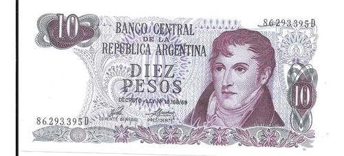 Liquido Billete De Argentina 10 Pesos Leyenda Decretoley Unc