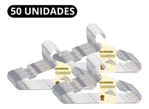 50 Cabides Acrílico Transparente Organizador De Roupas Inf